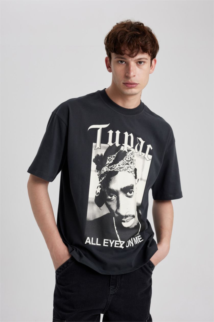 Man Anthracite Tupac Shakur Oversize Crew Neck T-Shirt