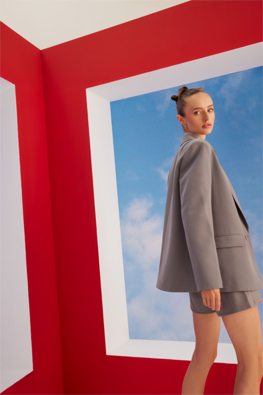 FEMME Gris Blazer Coupe Oversize À Manches Longue