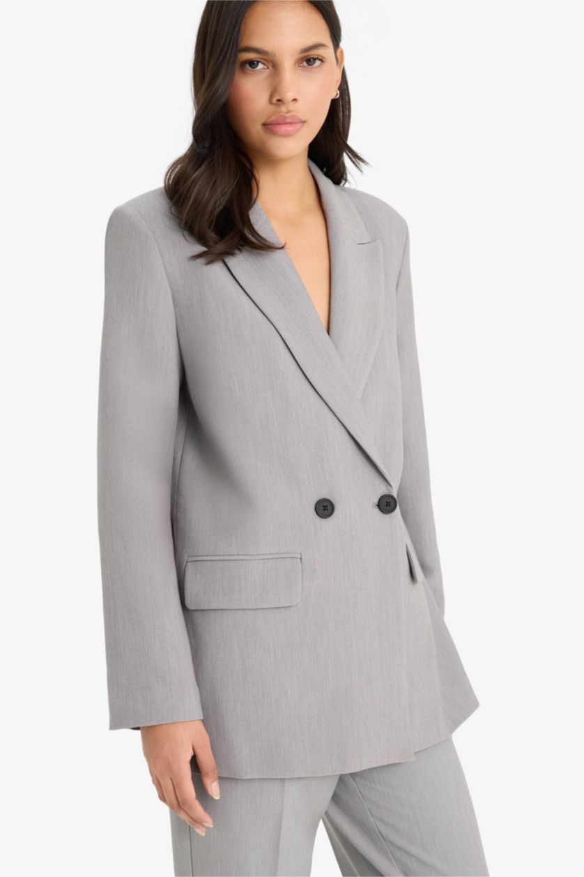 حريمي رمادي بليزر اوفر سايز قصة واسعة