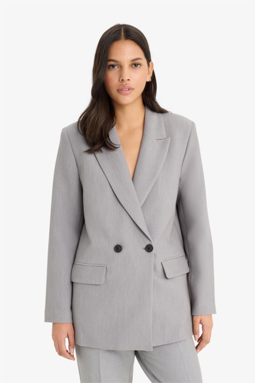 حريمي رمادي بليزر اوفر سايز قصة واسعة