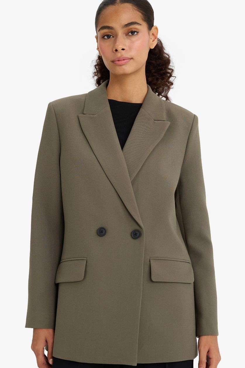 حريمي كاكي بليزر اوفر سايز قصة واسعة