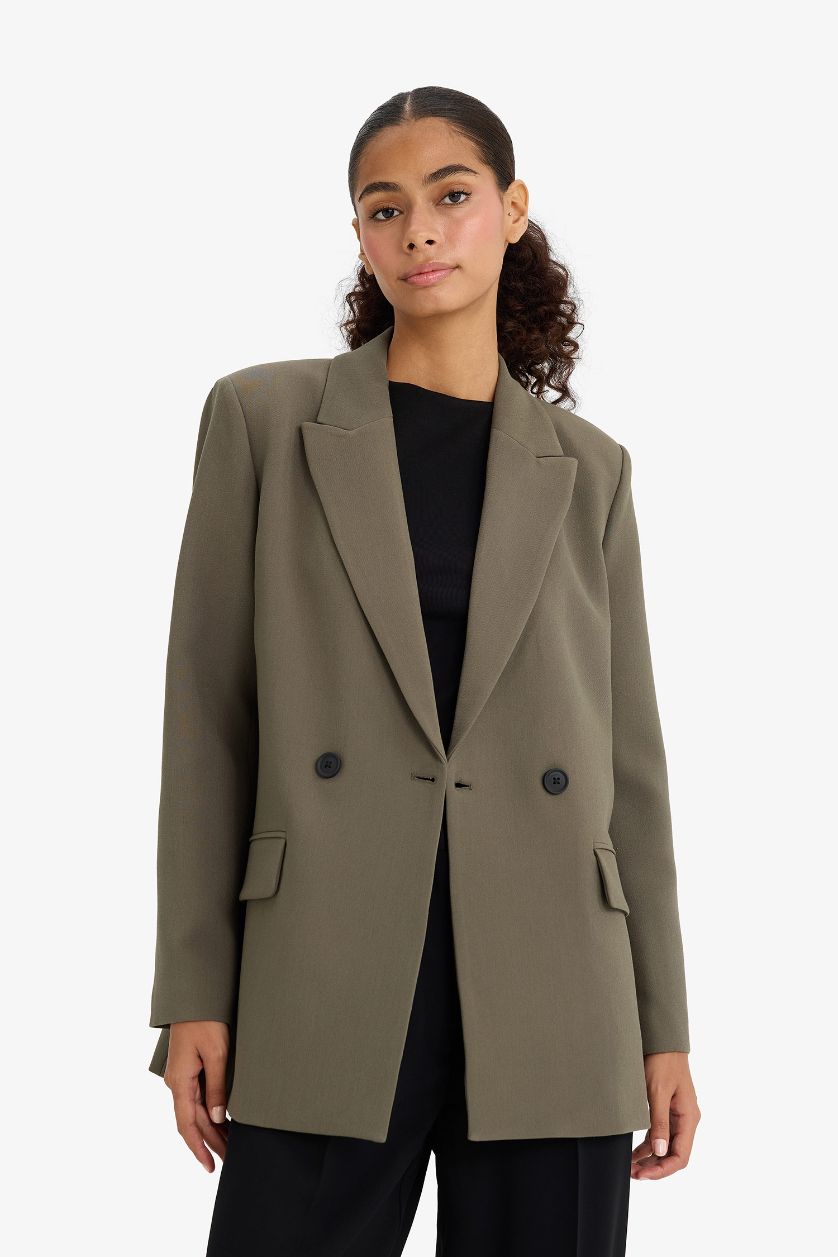 حريمي كاكي بليزر اوفر سايز قصة واسعة