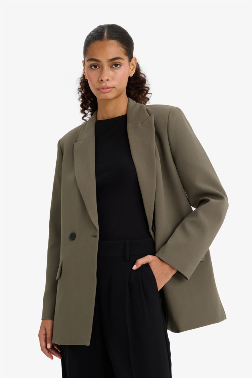 حريمي كاكي بليزر اوفر سايز قصة واسعة