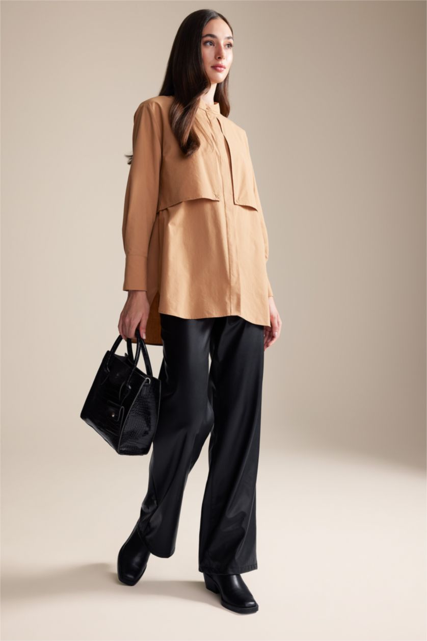 Beige WOMAN Relax Fit Poplin Long Sleeve Tunic 2911187 | DeFacto
