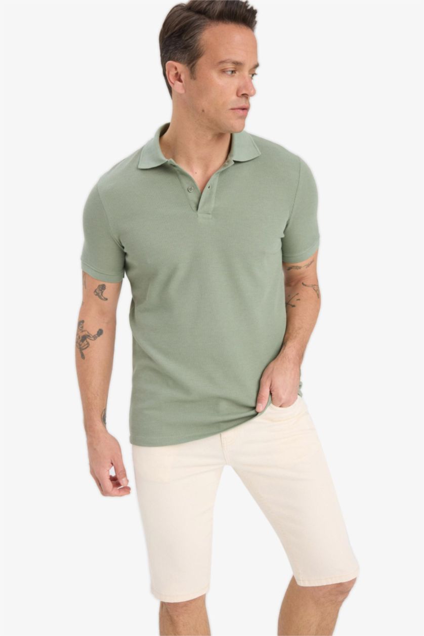 رجال اللون الرملي شورت برمودا جينز سليم فيت