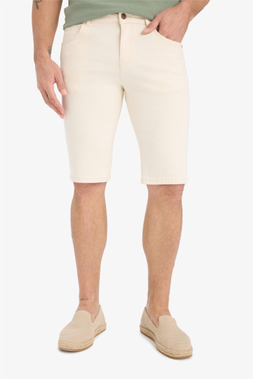 رجال اللون الرملي شورت برمودا جينز سليم فيت