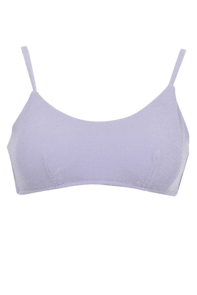 Kadın Lila Regular Fıt Simli Kumaş Bikini Üstü