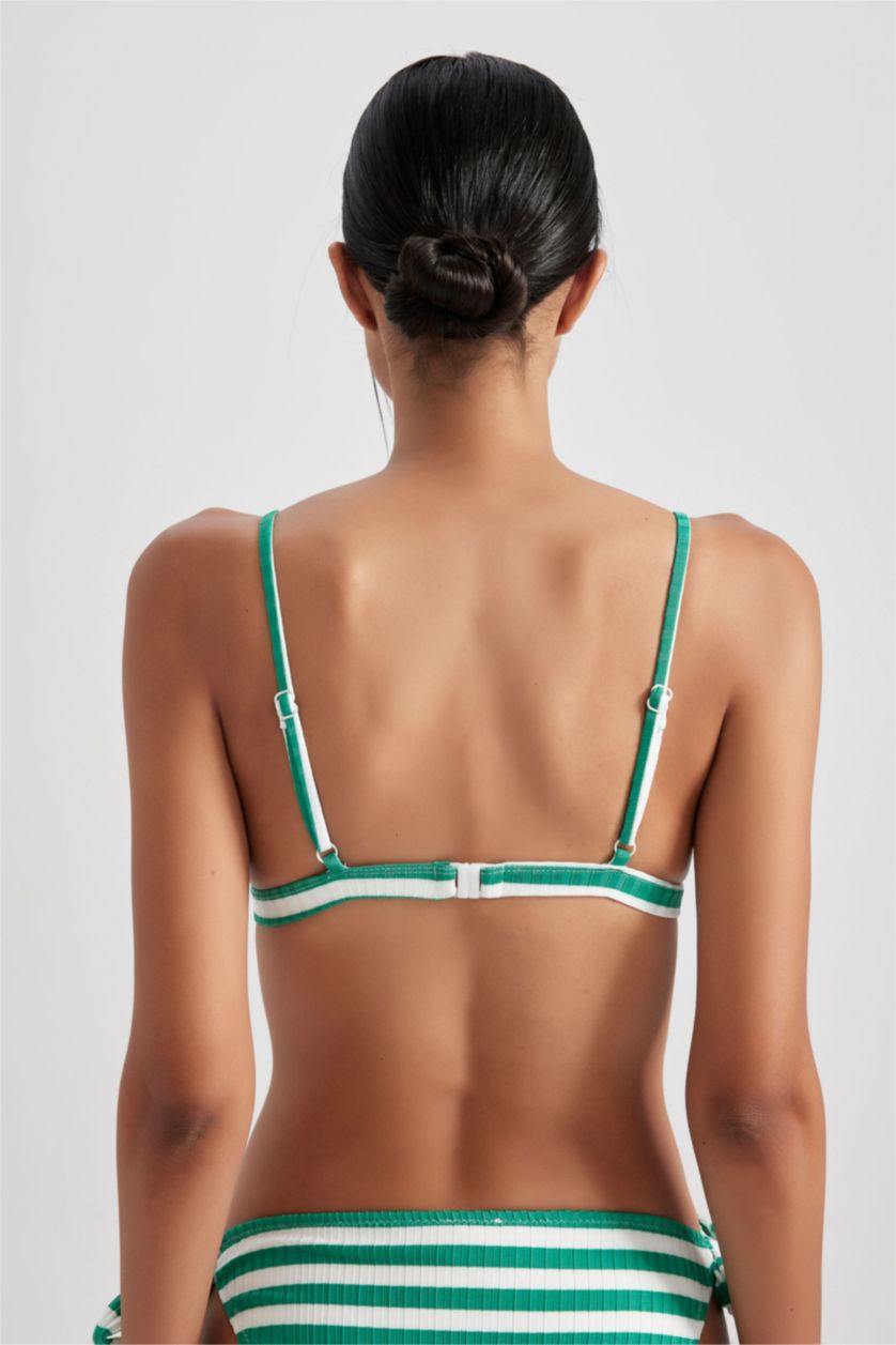 Woman Green Regular Fit Striped Ribana Bikini Top
