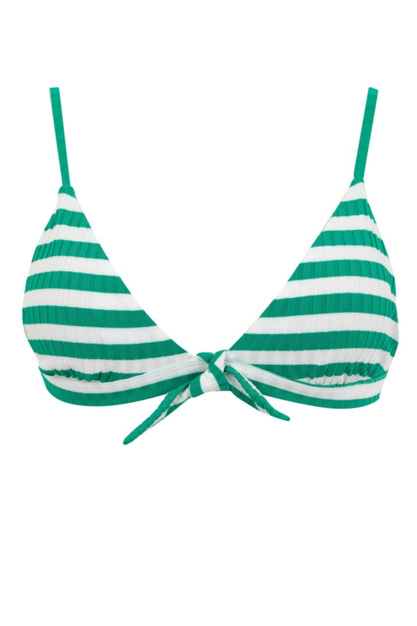 Woman Green Regular Fit Striped Ribana Bikini Top