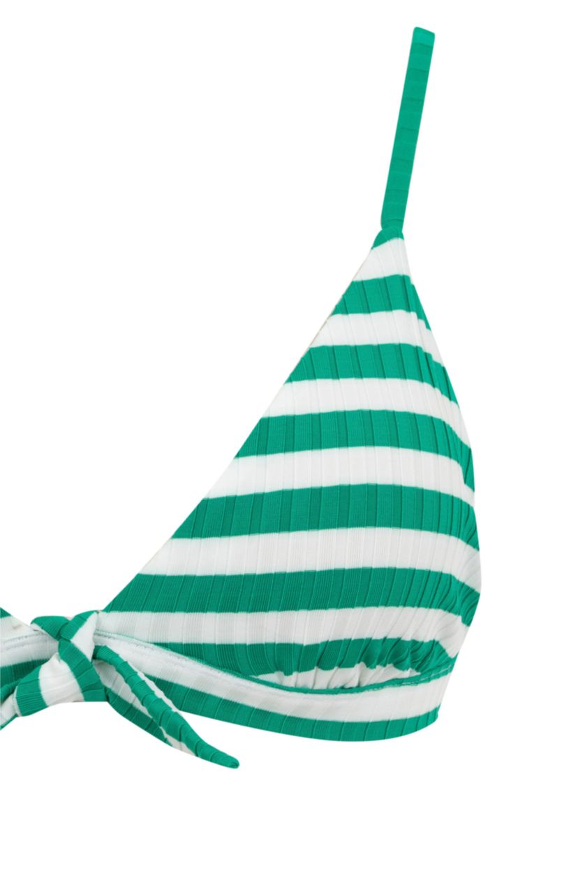 Woman Green Regular Fit Striped Ribana Bikini Top