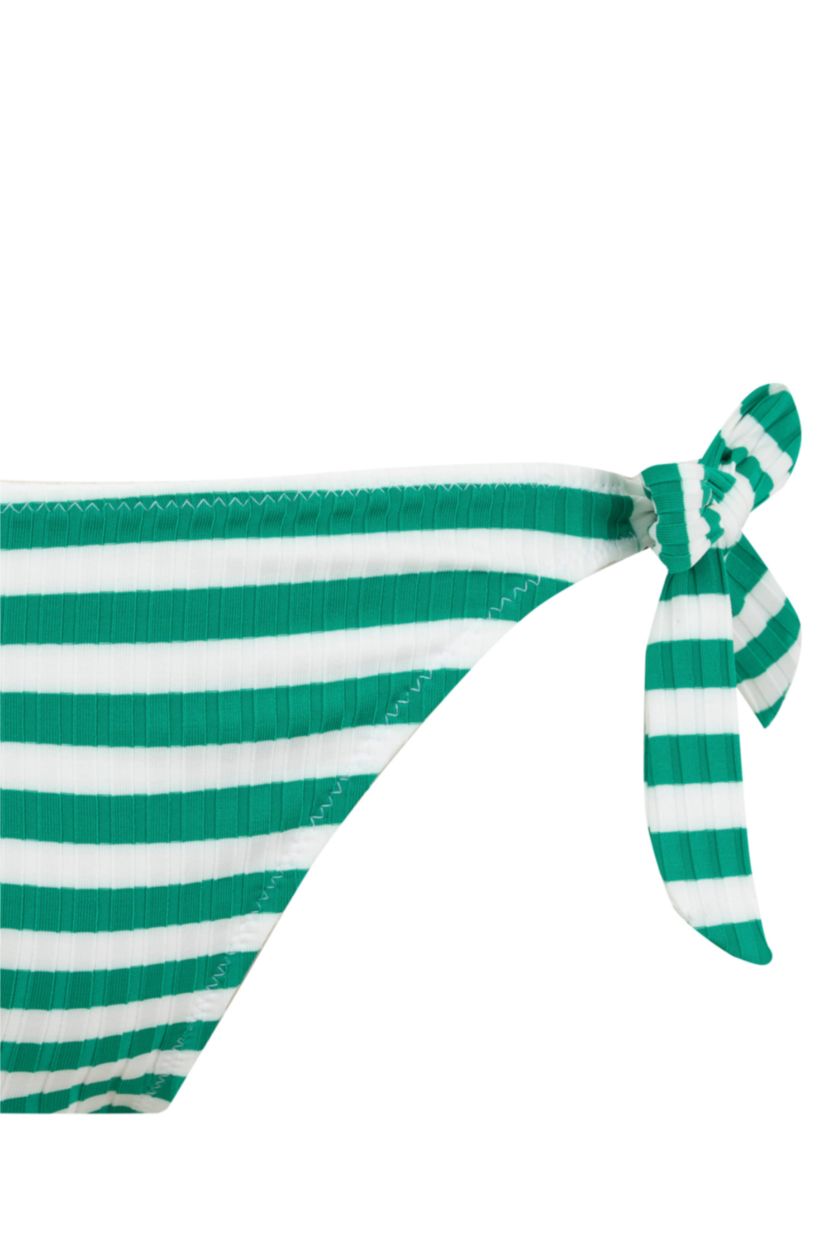 Woman Green Regular Fit Striped Ribana Bikini Bottom