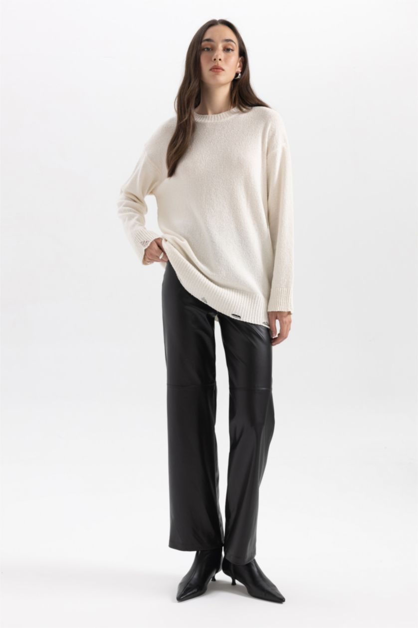 FEMME Noir Pantalon Coupe Droite