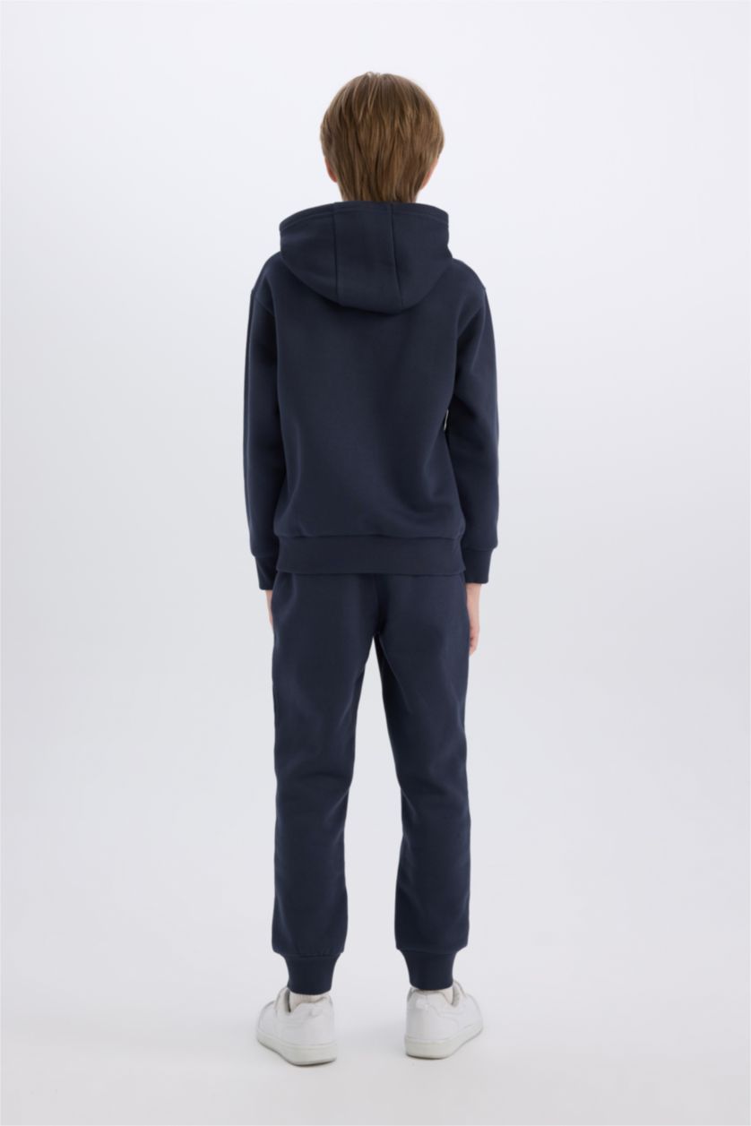 Erkek Çocuk - Genç Erkek Antrasit Erkek Çocuk 2'li Takım Kapüşonlu Baskılı Sweatshirt Beli Paçası Lastikli Eşofman Altı