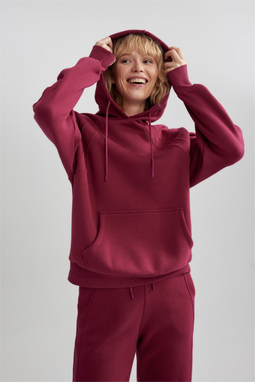 FEMME Bordeaux Sweat- Shirt Coupe Oversize Encapuchonné à Manches Longues De DefactoFit