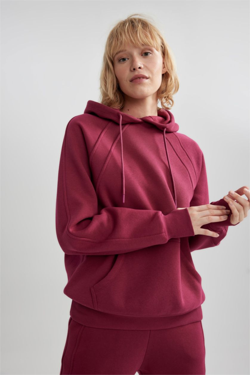 FEMME Bordeaux Sweat- Shirt Coupe Oversize Encapuchonné à Manches Longues De DefactoFit