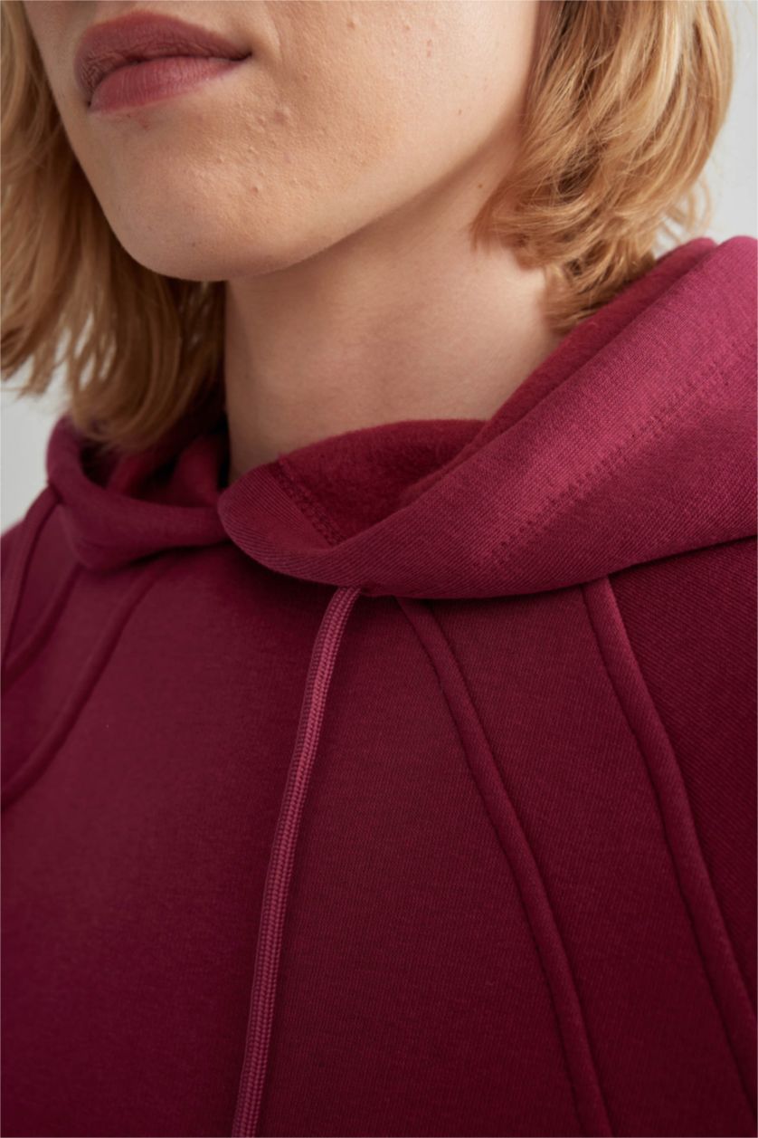 FEMME Bordeaux Sweat- Shirt Coupe Oversize Encapuchonné à Manches Longues De DefactoFit