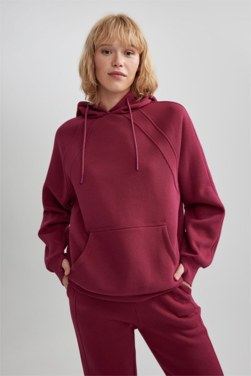 FEMME Bordeaux Sweat- Shirt Coupe Oversize Encapuchonné à Manches Longues De DefactoFit