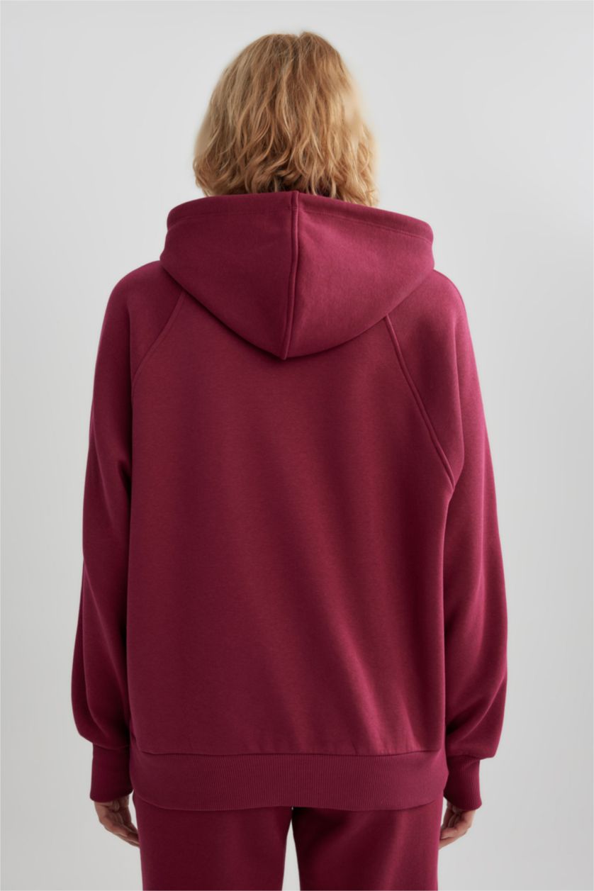 FEMME Bordeaux Sweat- Shirt Coupe Oversize Encapuchonné à Manches Longues De DefactoFit