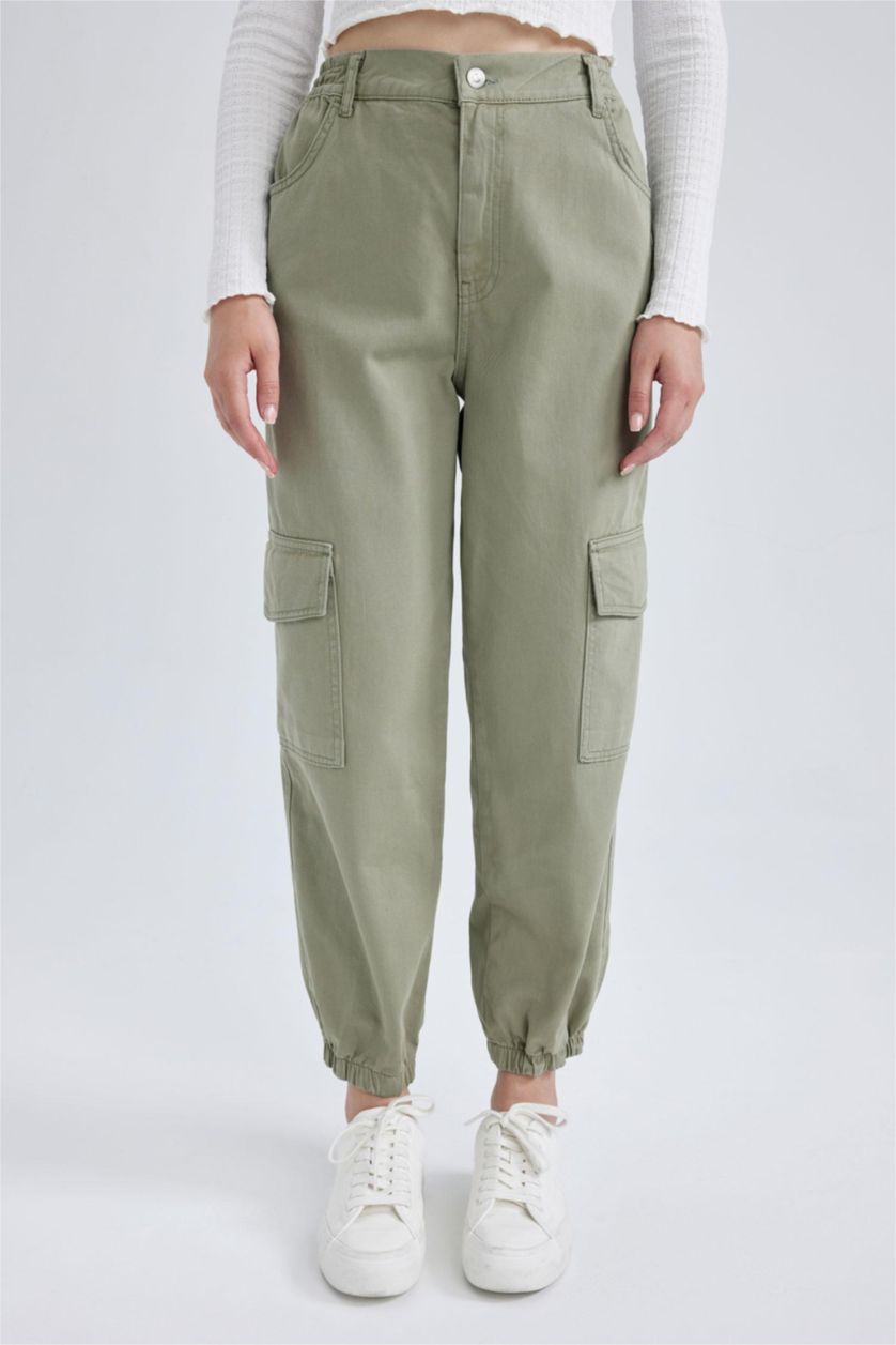 WOMAN Khaki Cargo Jogger Gabardine Trousers