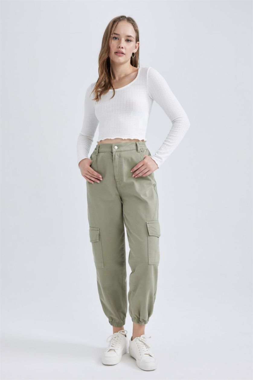 WOMAN Khaki Cargo Jogger Gabardine Trousers