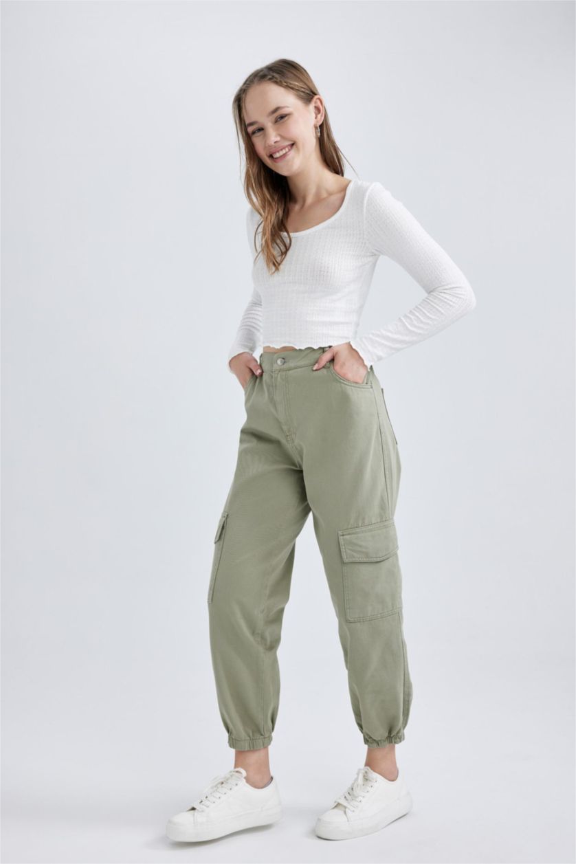 WOMAN Khaki Cargo Jogger Gabardine Trousers