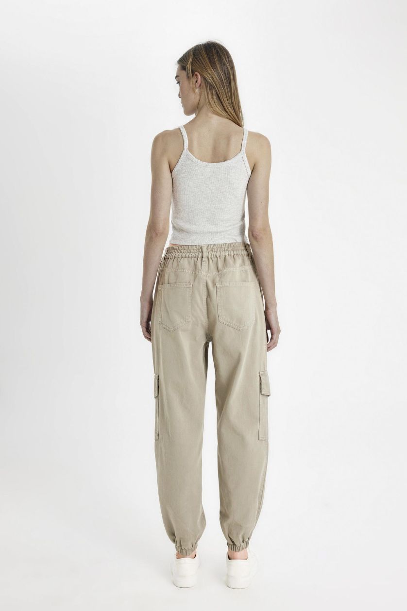 نساء كاكي فاتح سروال كارجو جبردين بخصر عادي