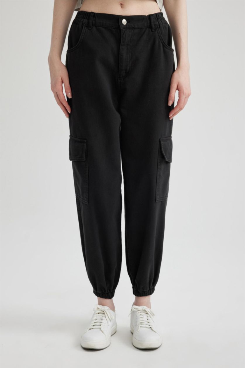 WOMAN Black Cargo Jogger Gabardine Trousers