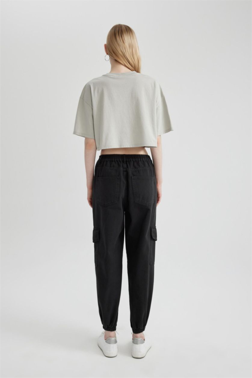 WOMAN Black Cargo Jogger Gabardine Trousers