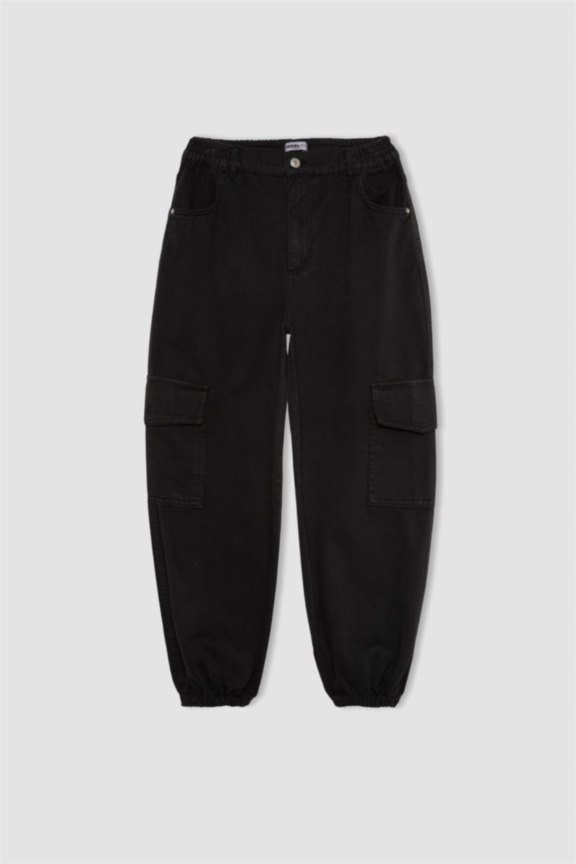 WOMAN Black Cargo Jogger Gabardine Trousers