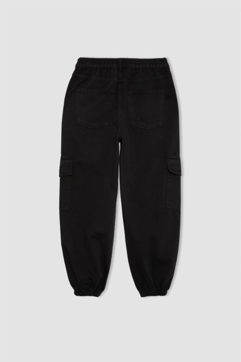 WOMAN Black Cargo Jogger Gabardine Trousers