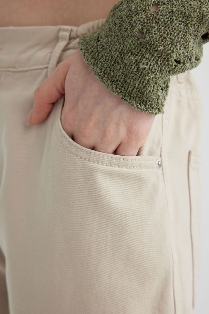 Kadın Taş Gabardin Jogger Pantolon Basic Düz Normal Bel Kargo Cepli