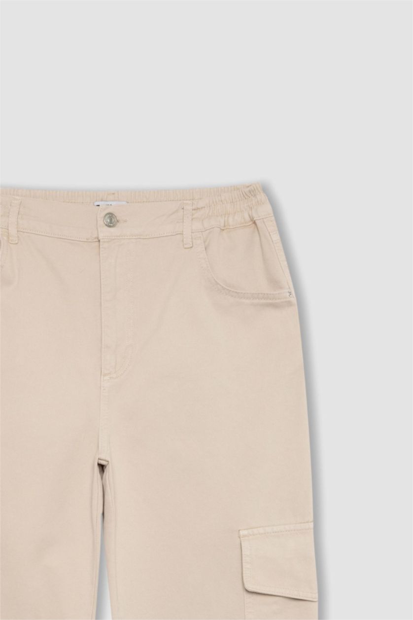 Kadın Taş Gabardin Jogger Pantolon Basic Düz Normal Bel Kargo Cepli