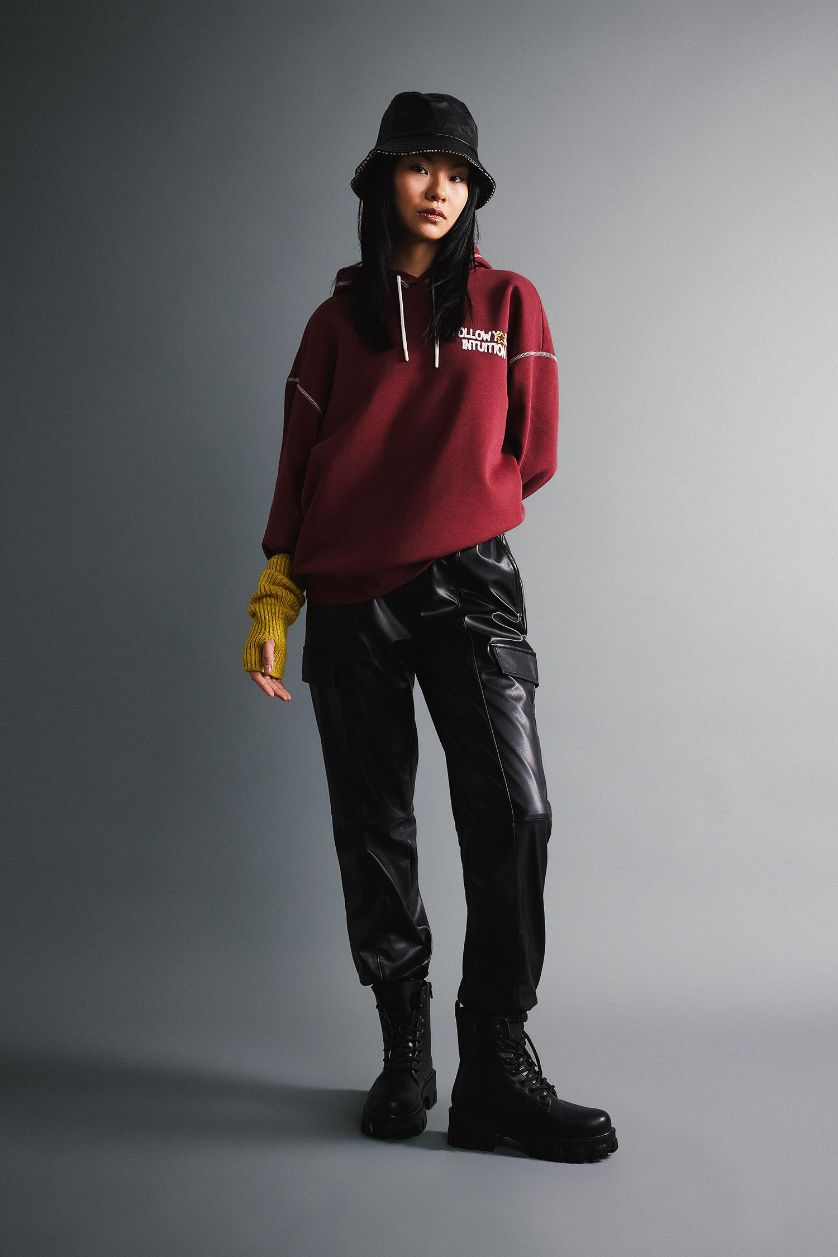 WOMAN Black Cargo Jogger Faux Leather Trousers