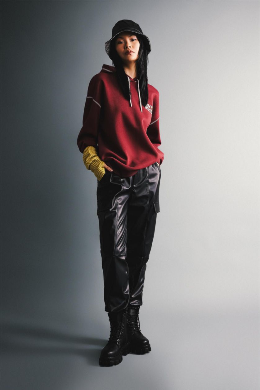 WOMAN Black Cargo Jogger Faux Leather Trousers