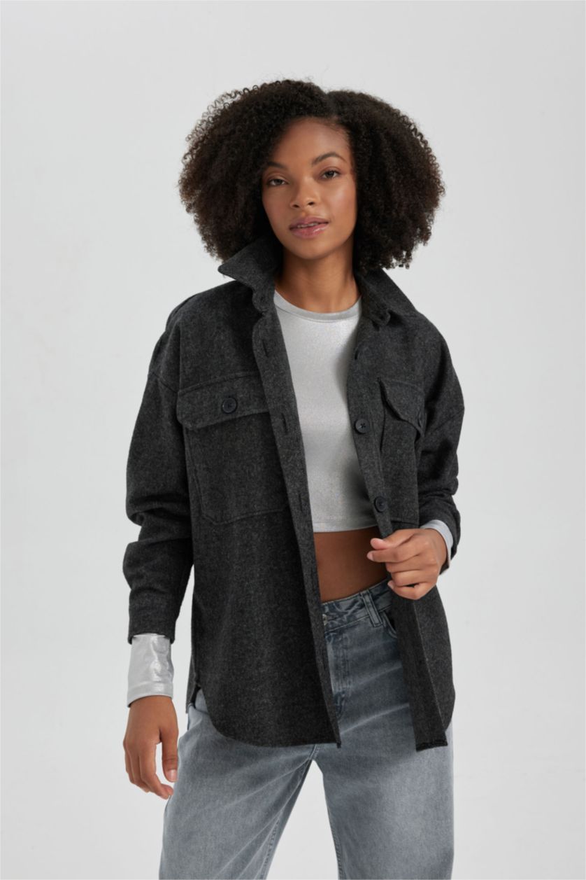 Женская Антрацит Туника оверсайз с длинным рукавом