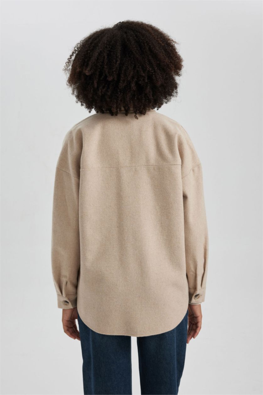 WOMAN Light Beige Oversize Fit Flannel Long Sleeve Shirt Tunic