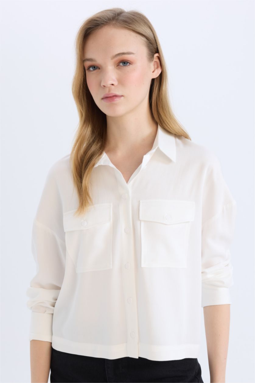 WOMAN White Regular Fit Shirt Collar Belmando Long Sleeve Shirt