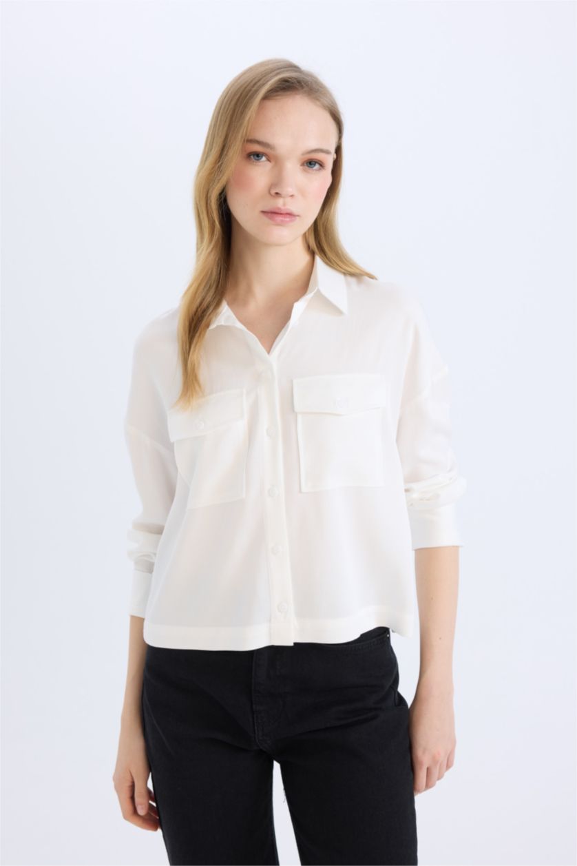 WOMAN White Regular Fit Shirt Collar Belmando Long Sleeve Shirt