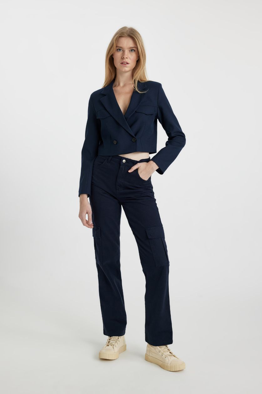 Woman NAVY Straight Fit Cargo Gabardine Trousers