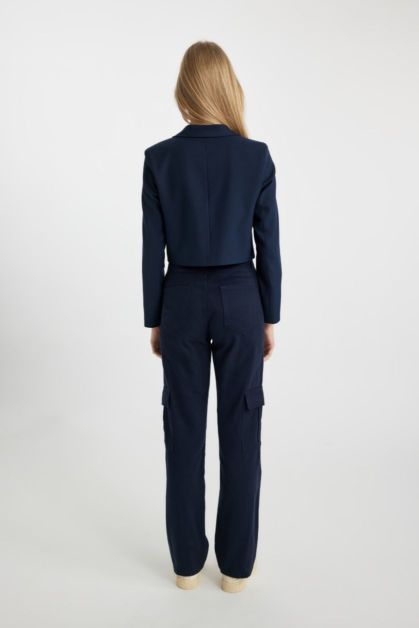 Woman NAVY Straight Fit Cargo Gabardine Trousers