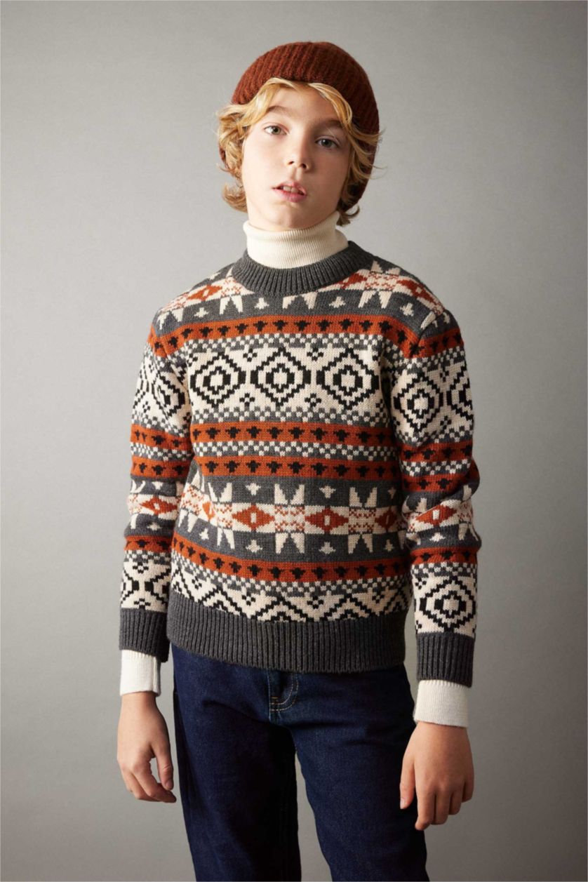 Хлопчачий Антра-меланж Пуловер стандартного крою з круглим вирізом трикотажний для хлопчиків