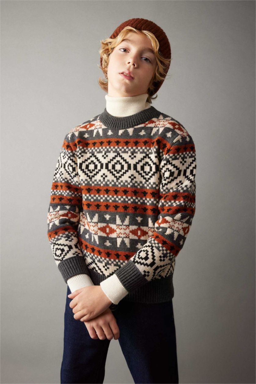 Хлопчачий Антра-меланж Пуловер стандартного крою з круглим вирізом трикотажний для хлопчиків