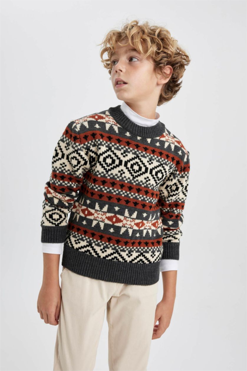 Хлопчачий Антра-меланж Пуловер стандартного крою з круглим вирізом трикотажний для хлопчиків