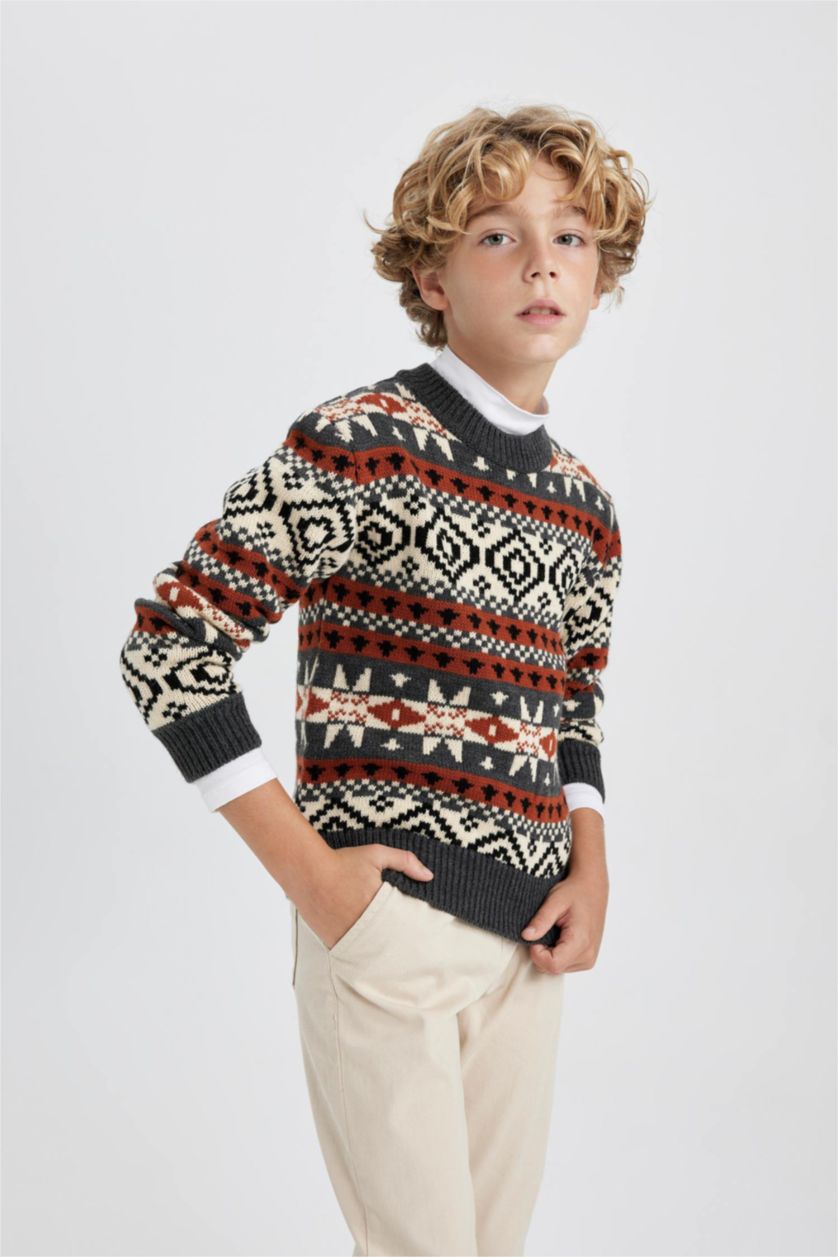 Хлопчачий Антра-меланж Пуловер стандартного крою з круглим вирізом трикотажний для хлопчиків