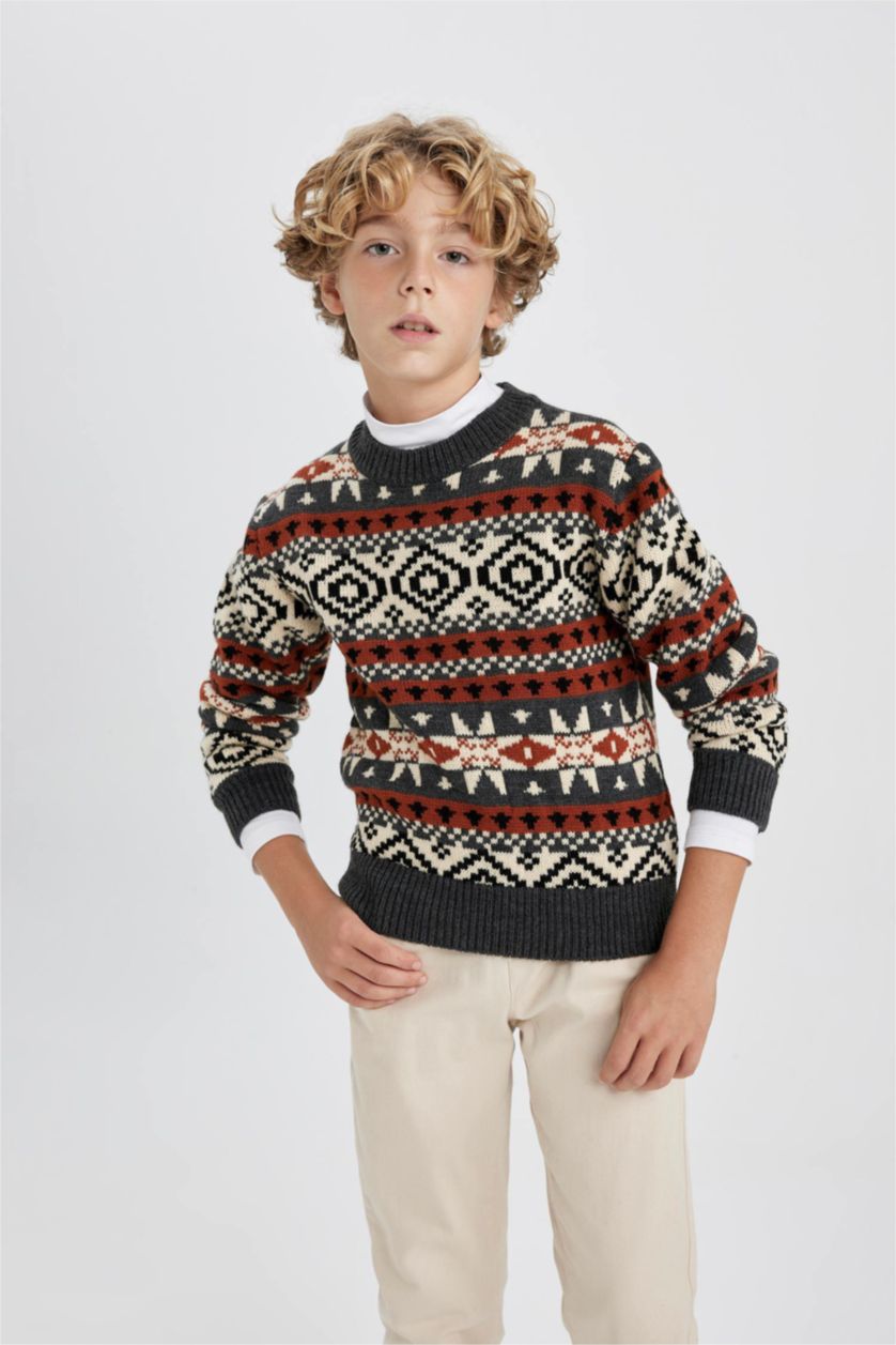 Хлопчачий Антра-меланж Пуловер стандартного крою з круглим вирізом трикотажний для хлопчиків