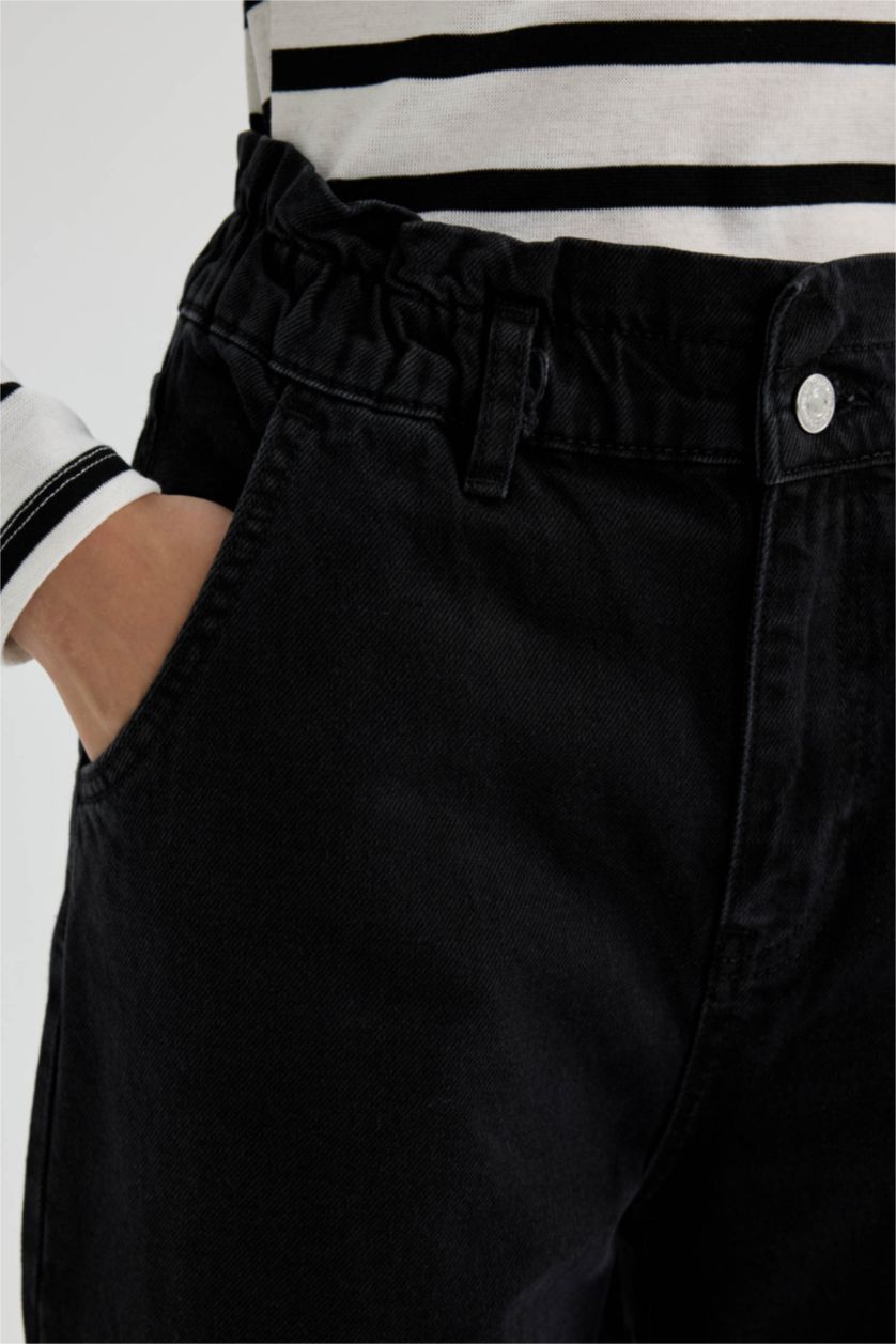 حريمي أسود بنطلون جينز بيبرباج بخصر عادي