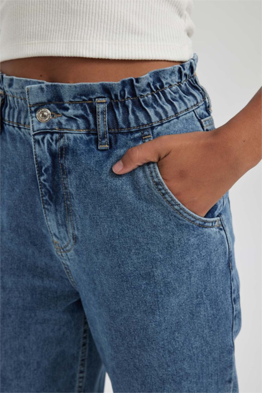 WOMAN Blue Paperbag High Waist Straight Leg Ankle Length Jeans