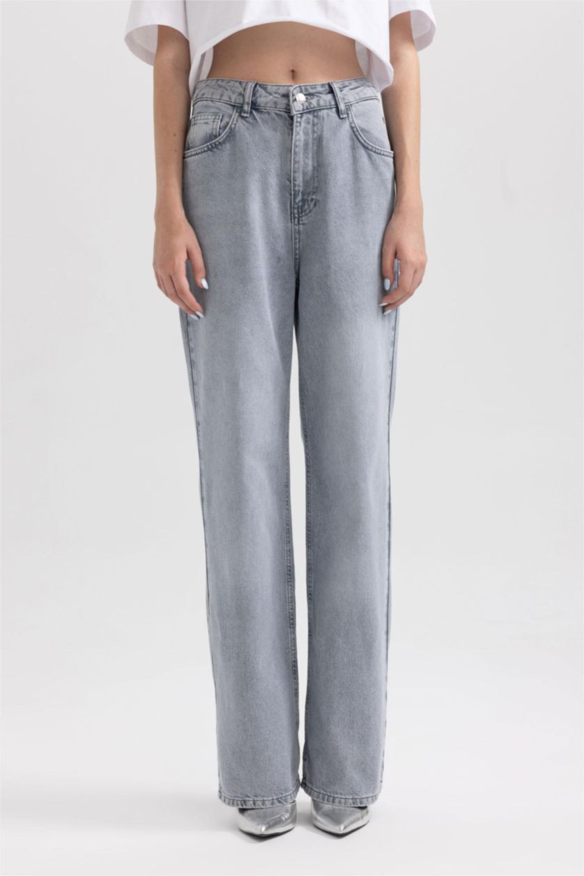 FEMME Gris Pantalon Jean Coton Large