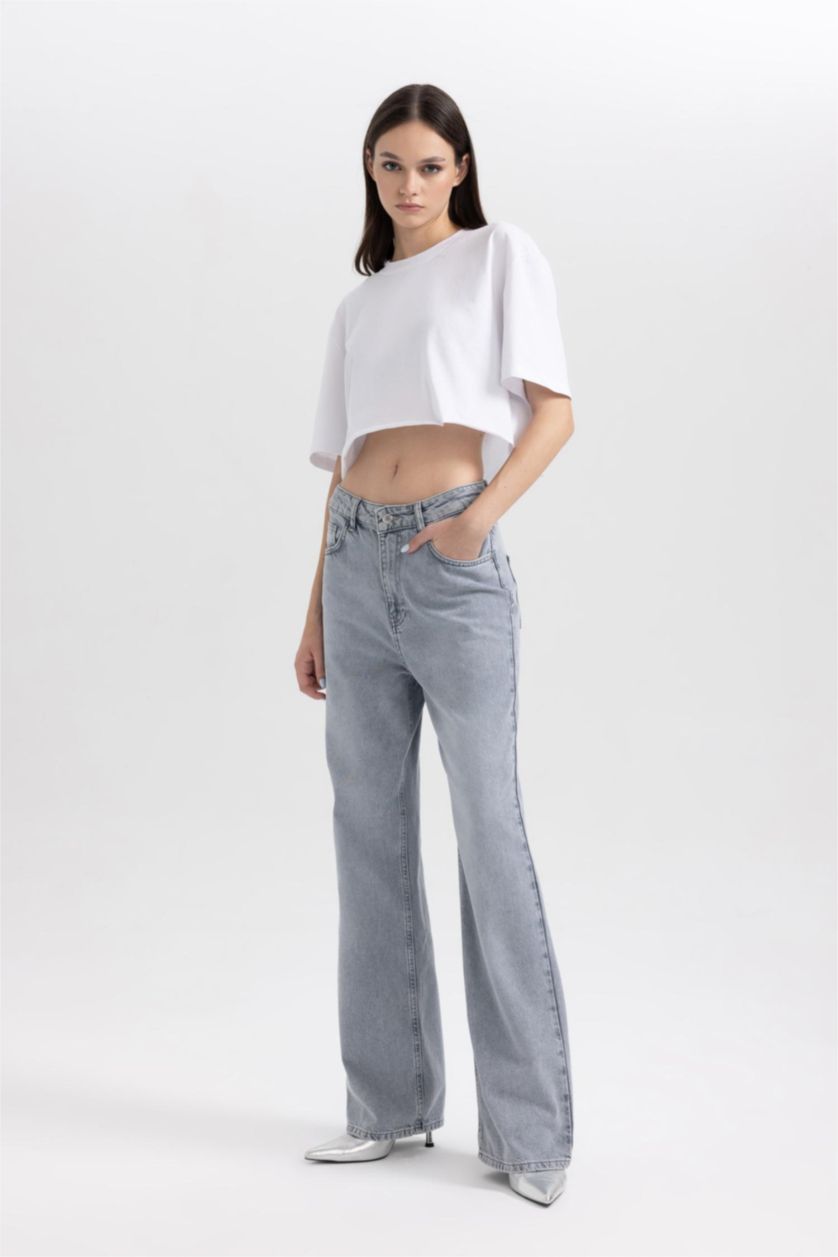 FEMME Gris Pantalon Jean Coton Large