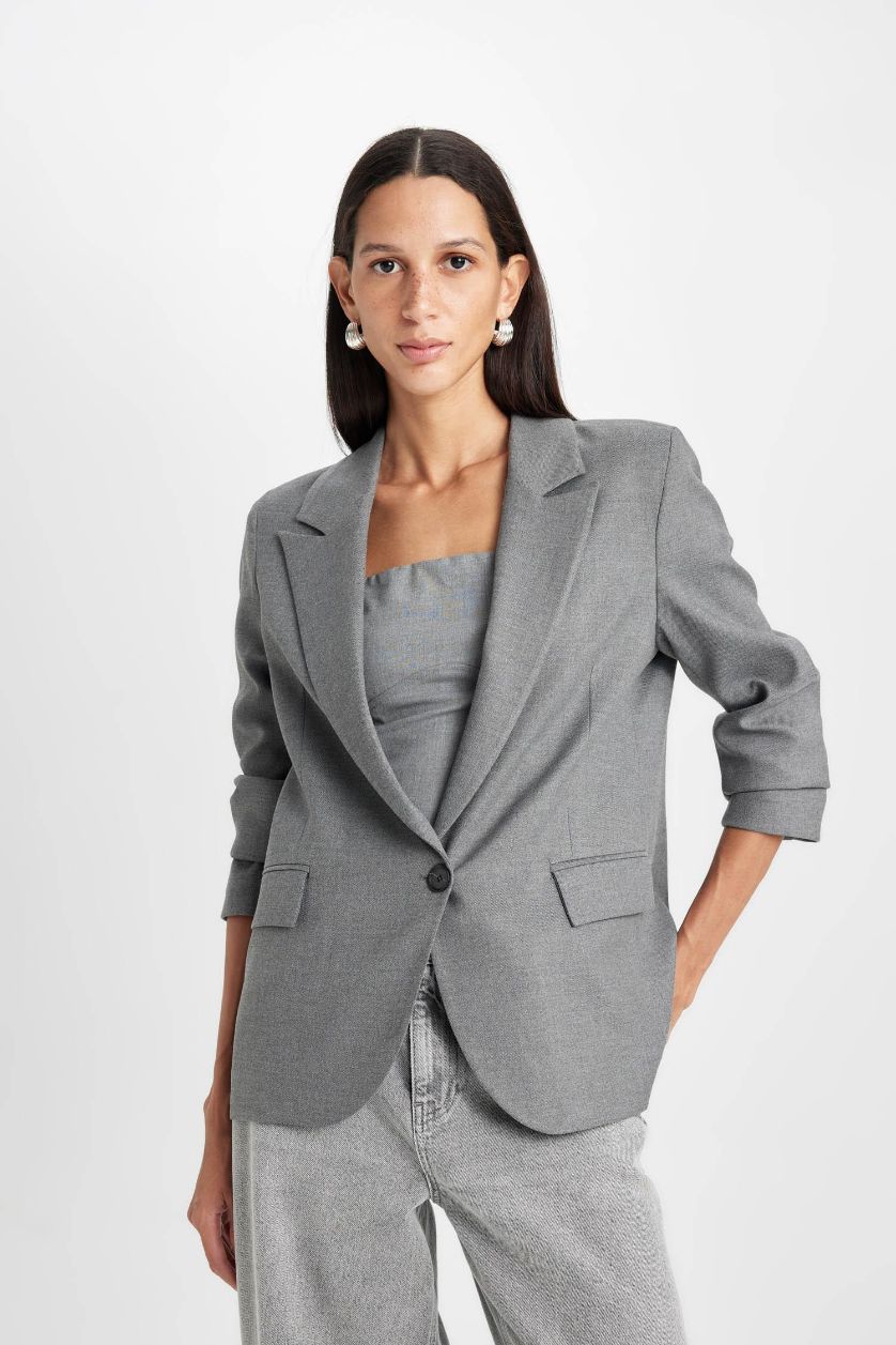 WOMAN Grey Melange Oversize Fit Blazer